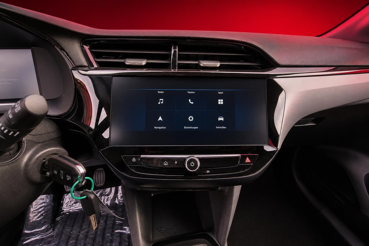 Opel Mittelkonsole mit Touchscreen und Navigationsmenü im Detail