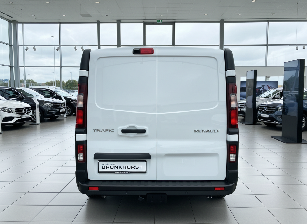 Renault Trafic Kastenwagen weiß Heckansicht im Autohaus Brunkhorst Showroom