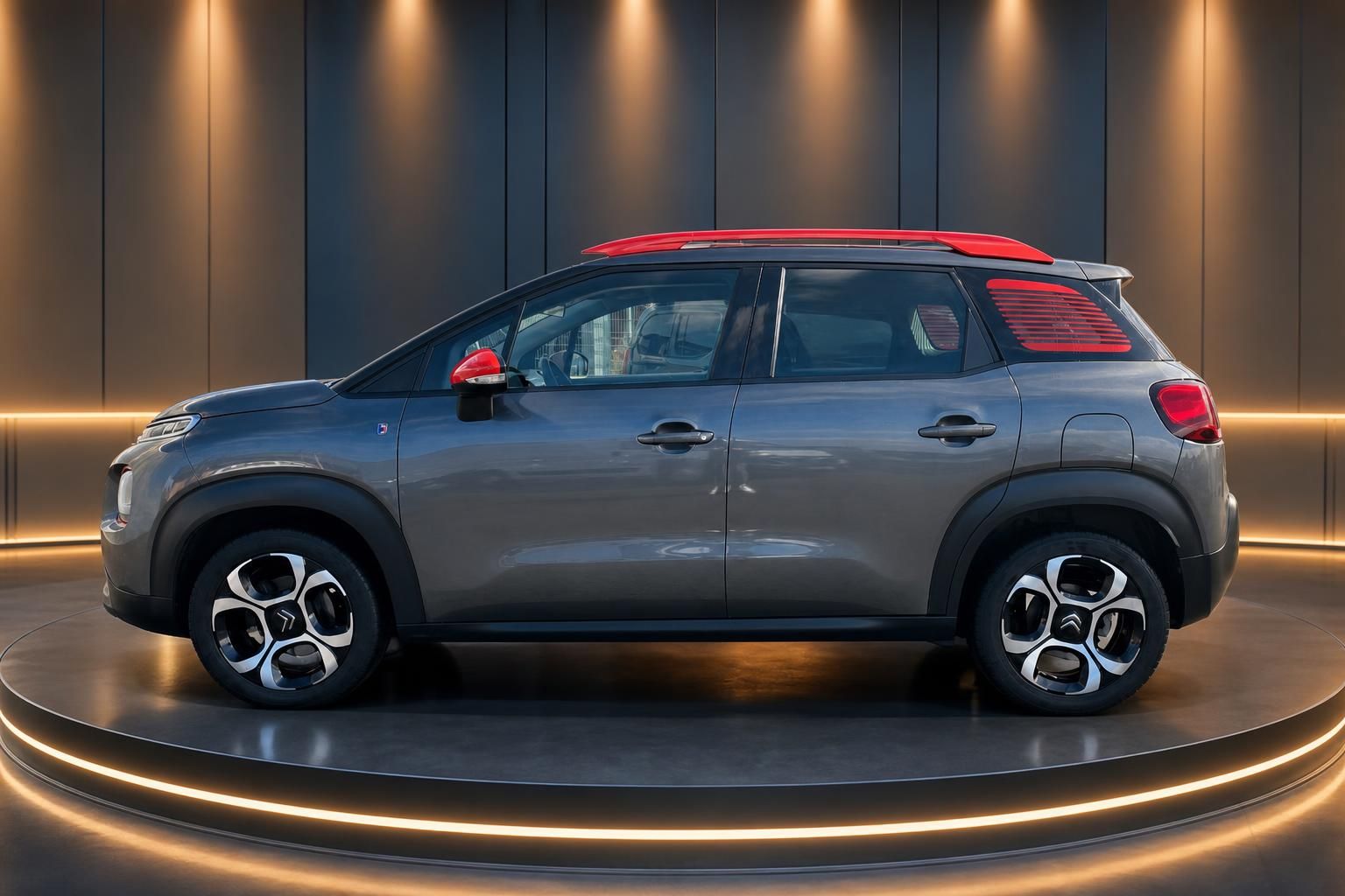 Citroën C3 Aircross SUV Seitenansicht in grau mit roten Akzenten und Leichtmetallfelgen