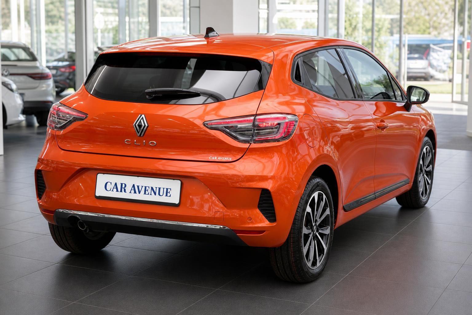 Roter Renault Clio Heckansicht mit LED-Rückleuchten und CLIO-Schriftzug
