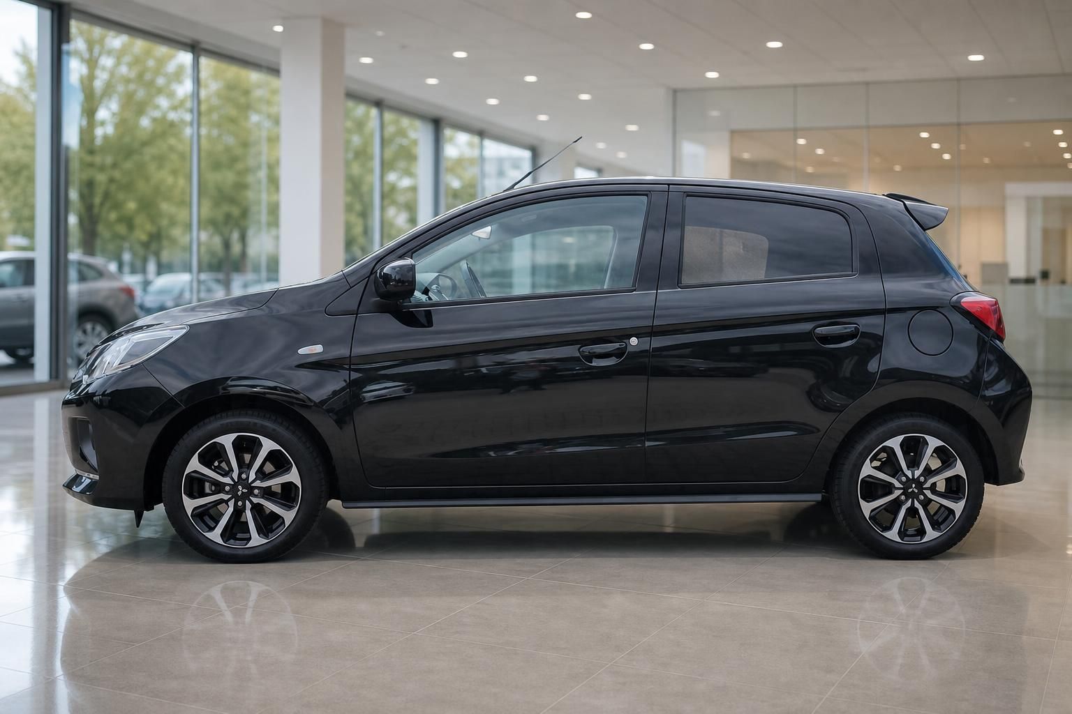 Mitsubishi Space Star schwarz Seitenansicht im Autohaus