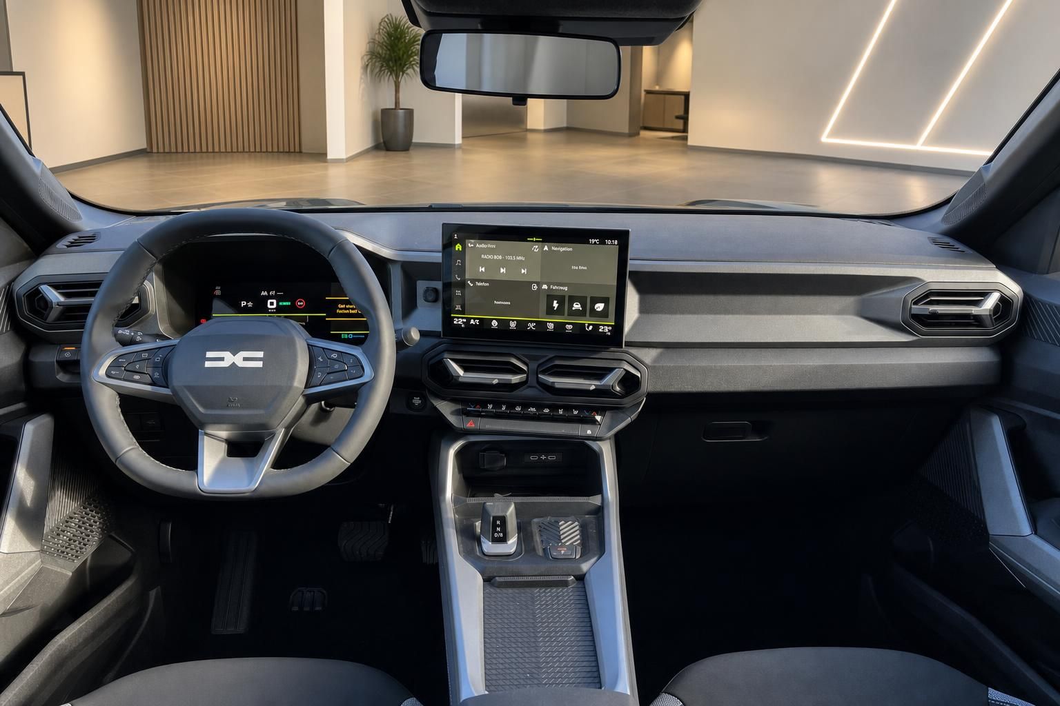 Modernes Cockpit mit digitalem Display und Lenkrad - Fahrzeug-Innenausstattung