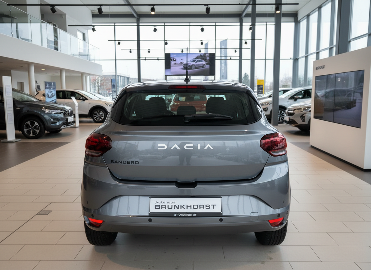 Dacia Sandero grau Heckansicht im Autohaus Brunkhorst Showroom