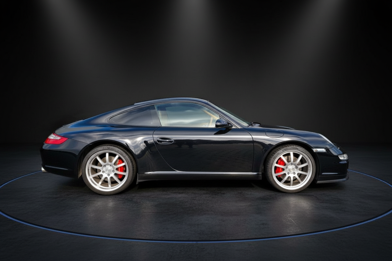 Porsche 911 Carrera S (997) in Dunkelblau Seitenansicht mit roten Bremssätteln