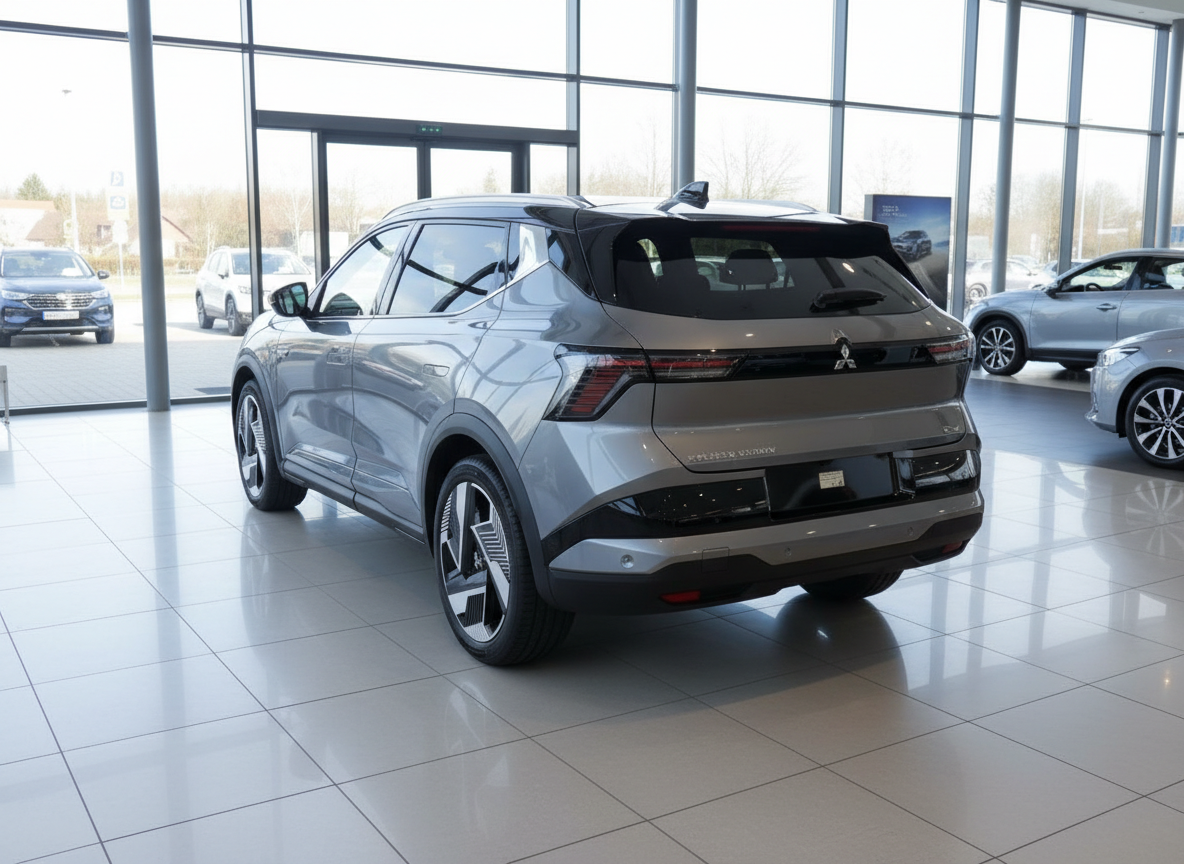 Mitsubishi ASX grau Heckansicht im Autohaus-Showroom
