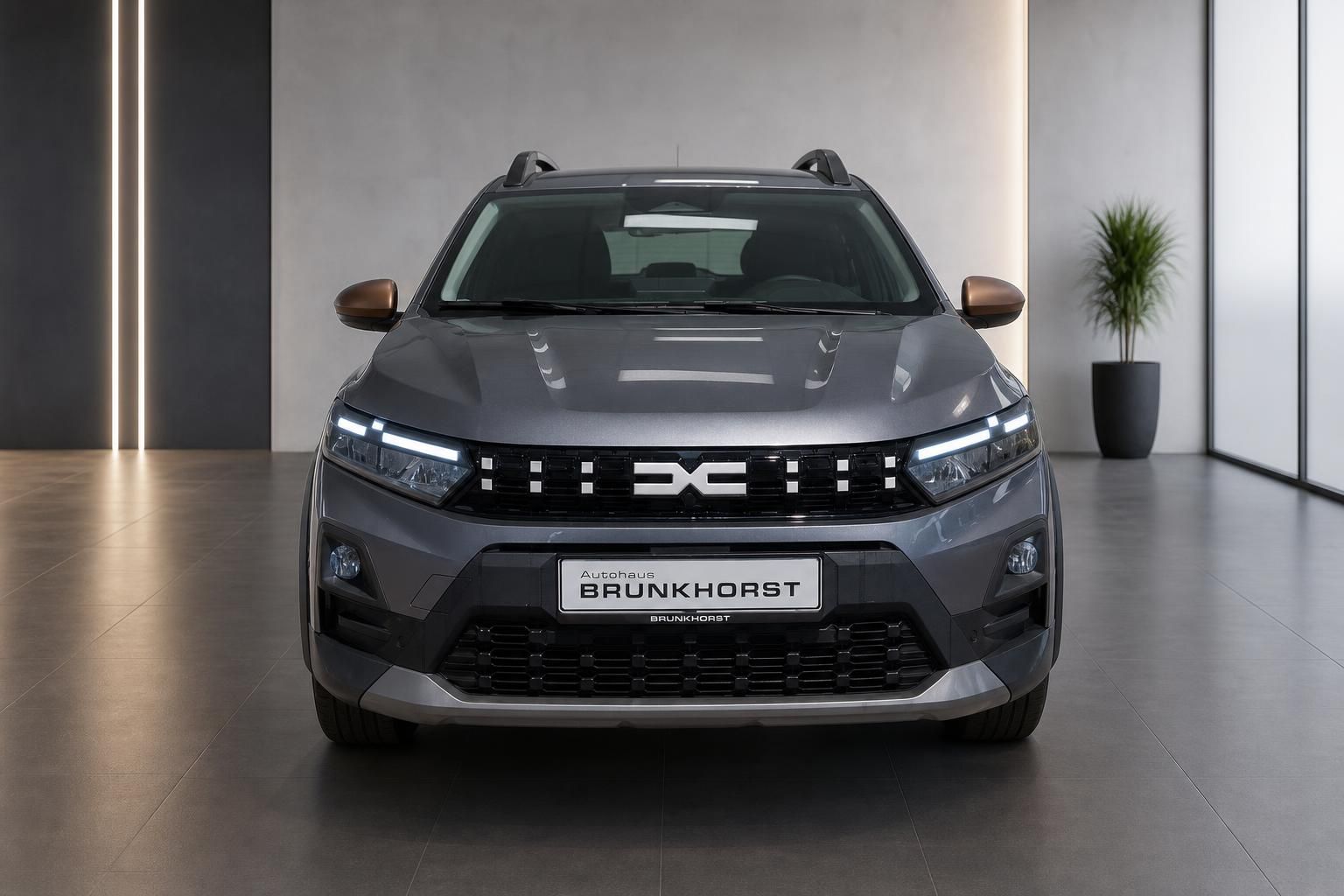 Dacia Sandero Stepway grau Frontansicht mit LED-Scheinwerfern