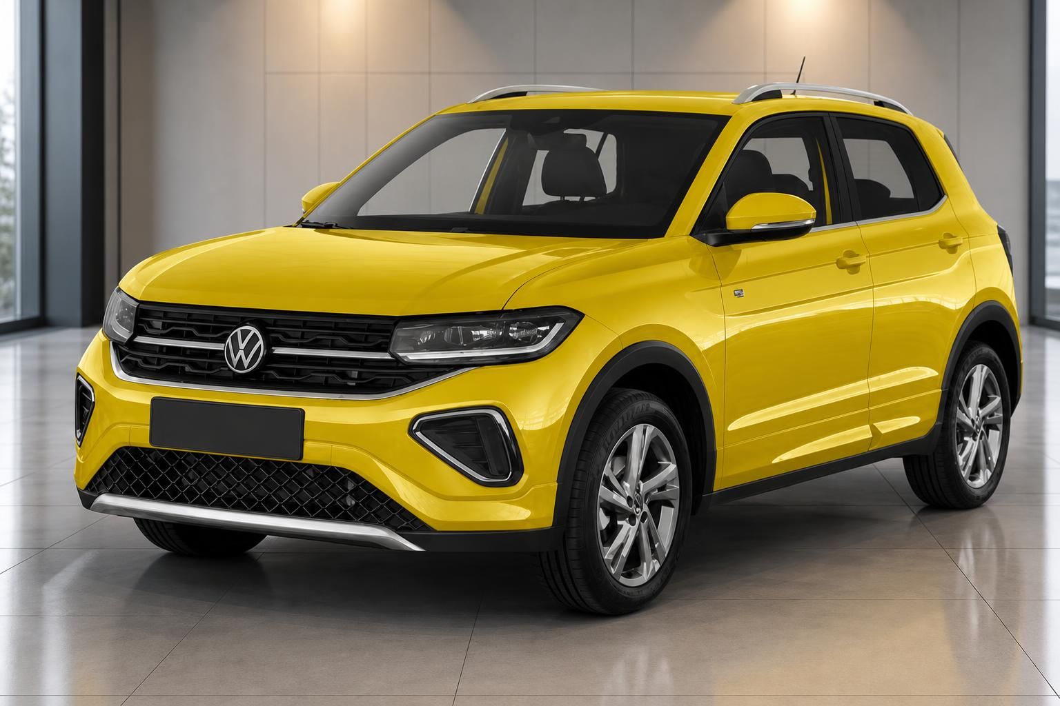 Volkswagen T-Cross gelb Frontschräge kompakter SUV Gesamtansicht