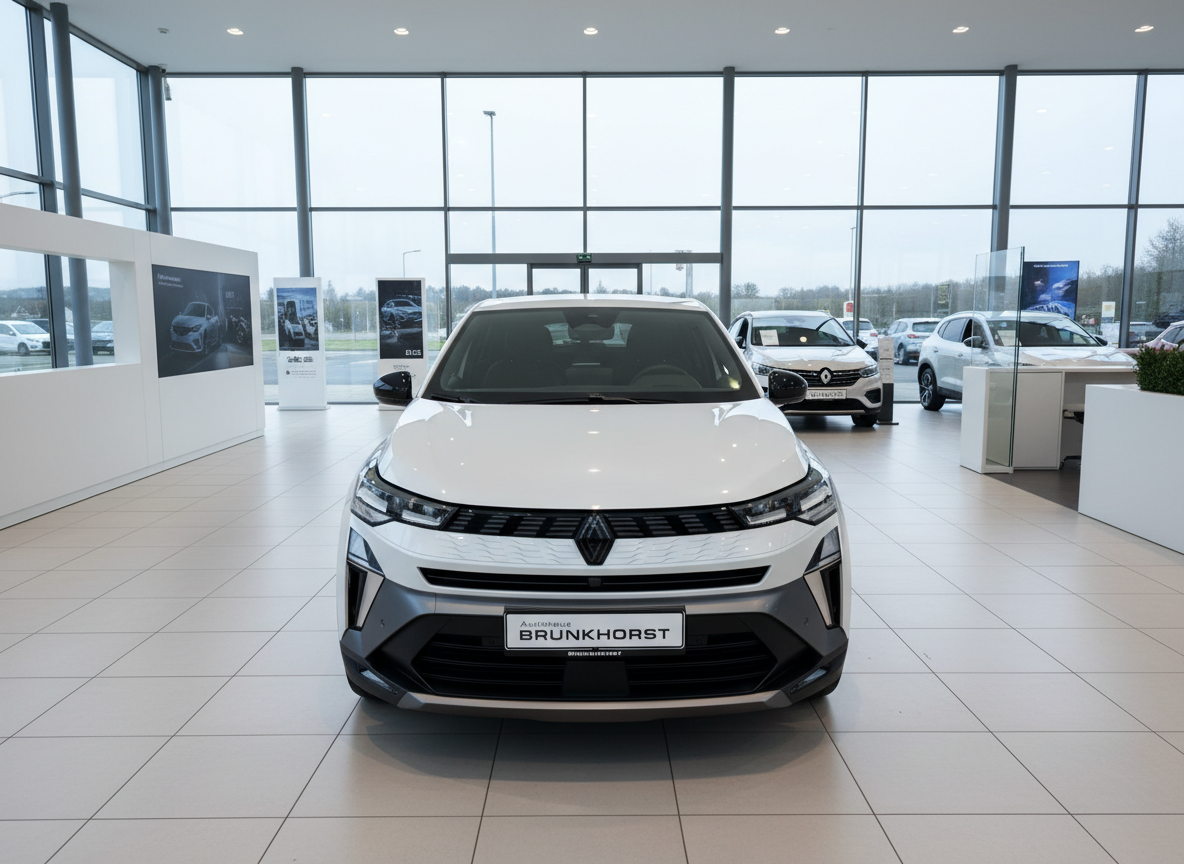 Renault Symbioz in Weiß-Grau Frontansicht im Autohaus Brunkhorst Showroom