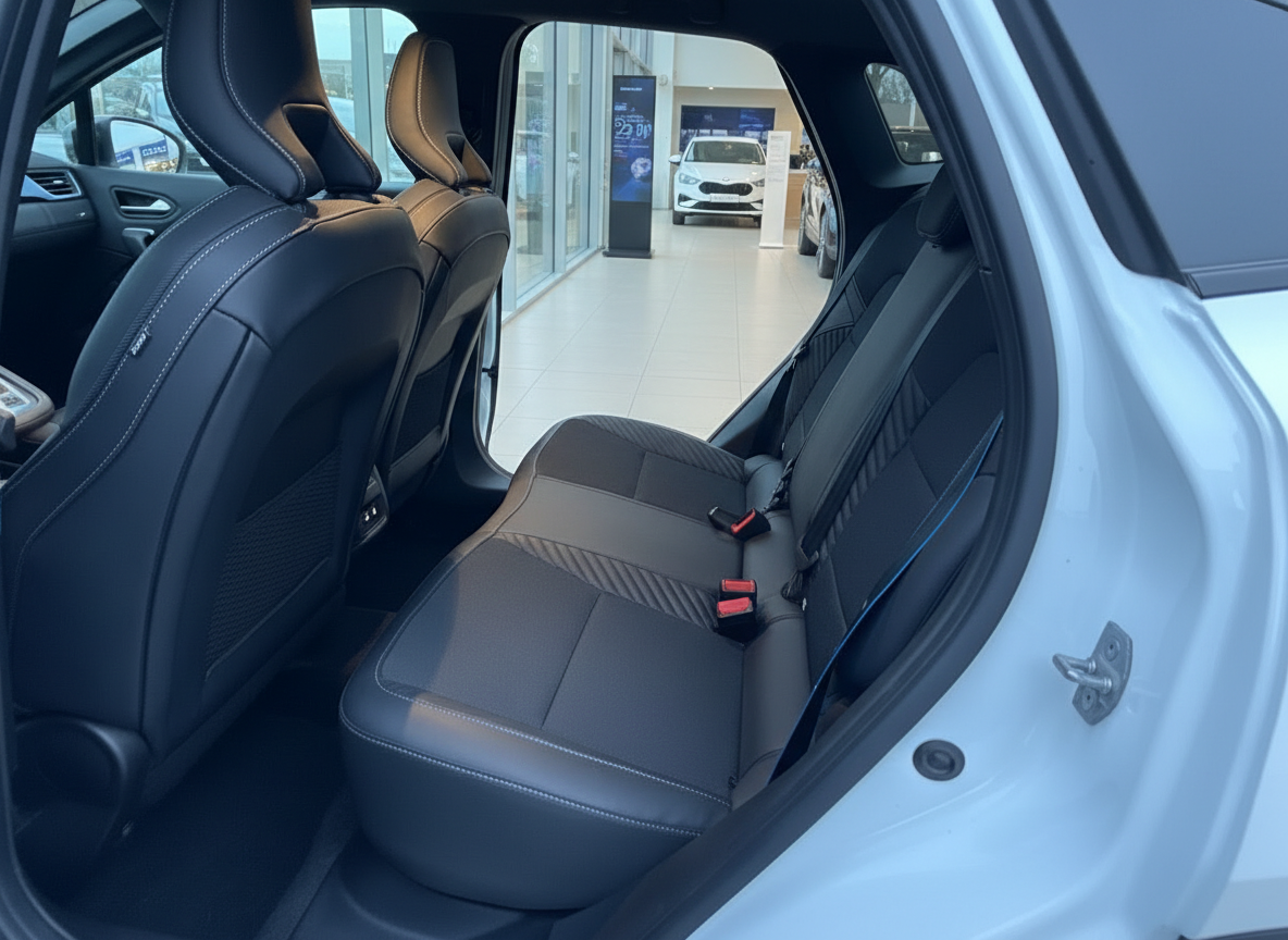 Schwarzes Leder-Interieur Rücksitzbank eines modernen SUV im Autohaus