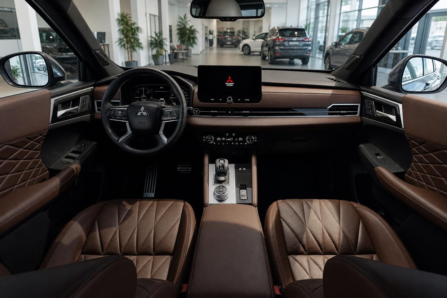 Mitsubishi Cockpit Innenraum braunes Leder mit Touchscreen