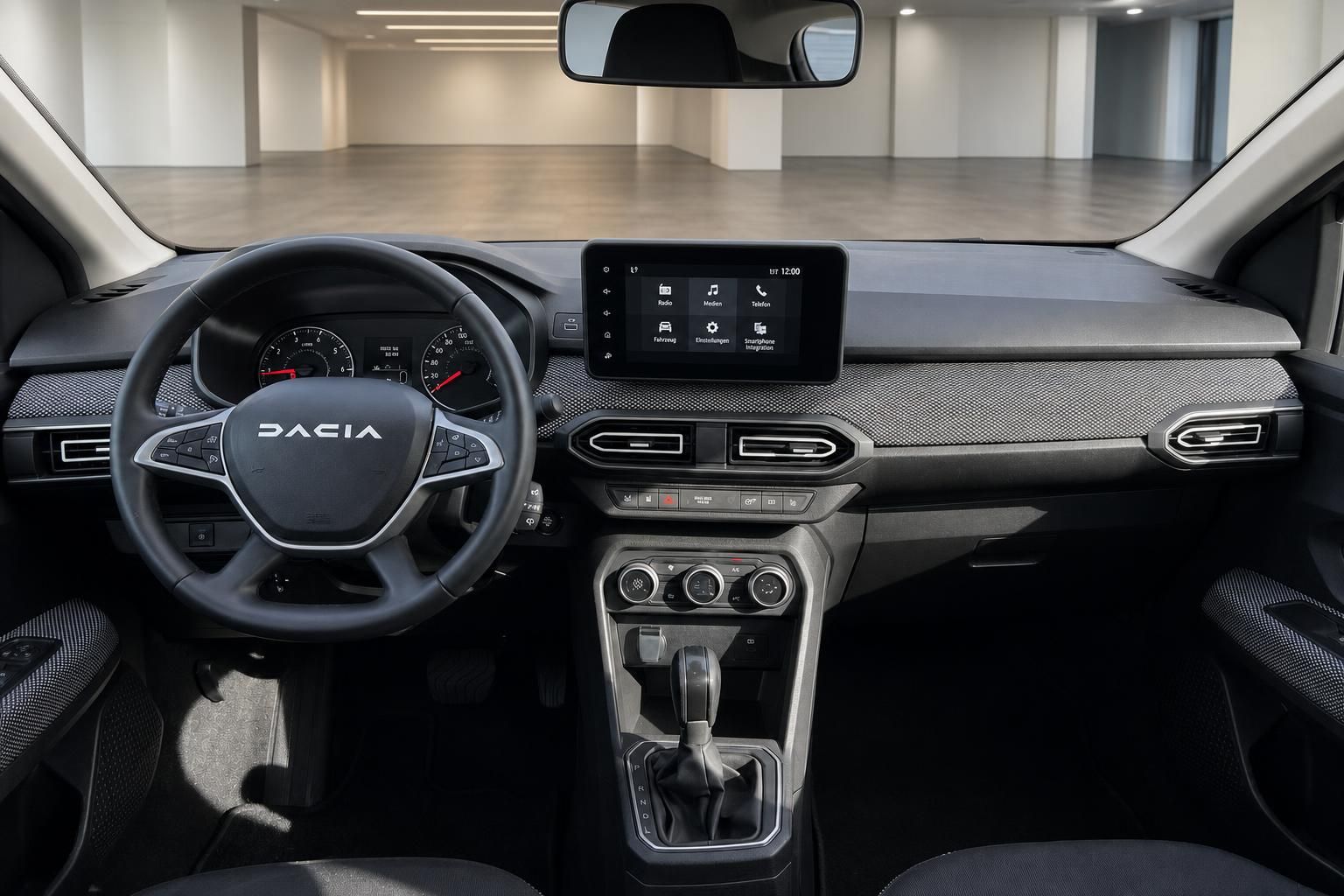 Dacia Sandero Innenraum Cockpit mit Touchscreen und schwarzer Ausstattung