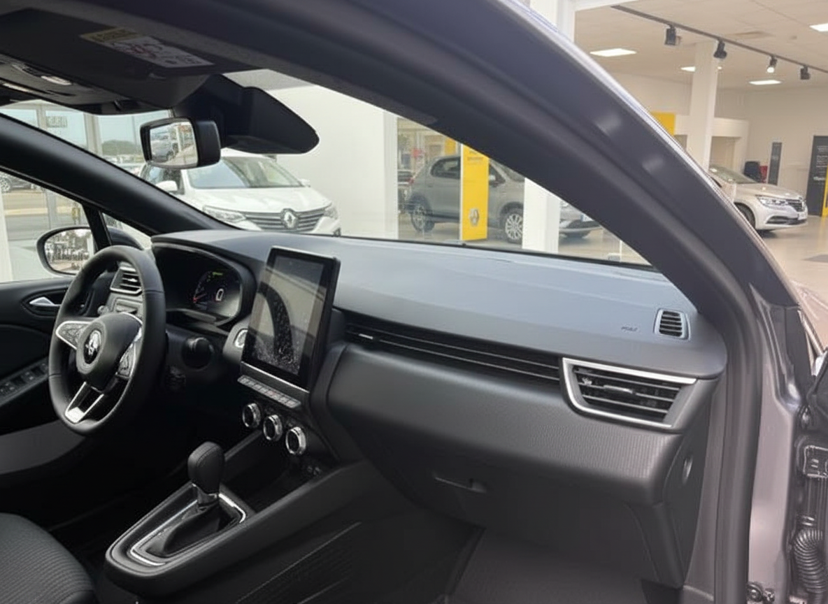 Renault Clio Innenraum mit Touchscreen-Infotainment und Automatikgetriebe im Autohaus