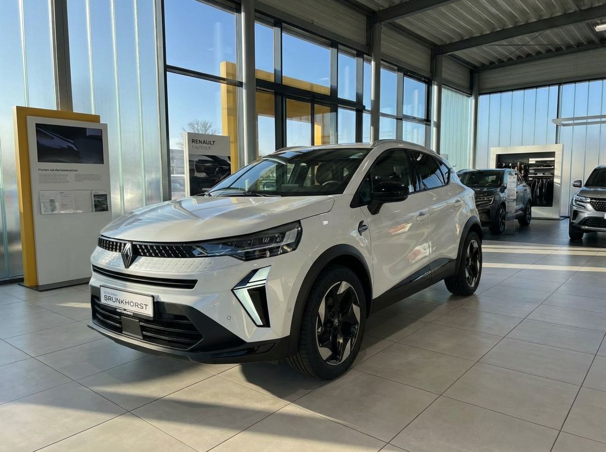 Renault Captur E-Tech weiß im Autohaus Brunkhorst Showroom – moderner Kompakt-SUV