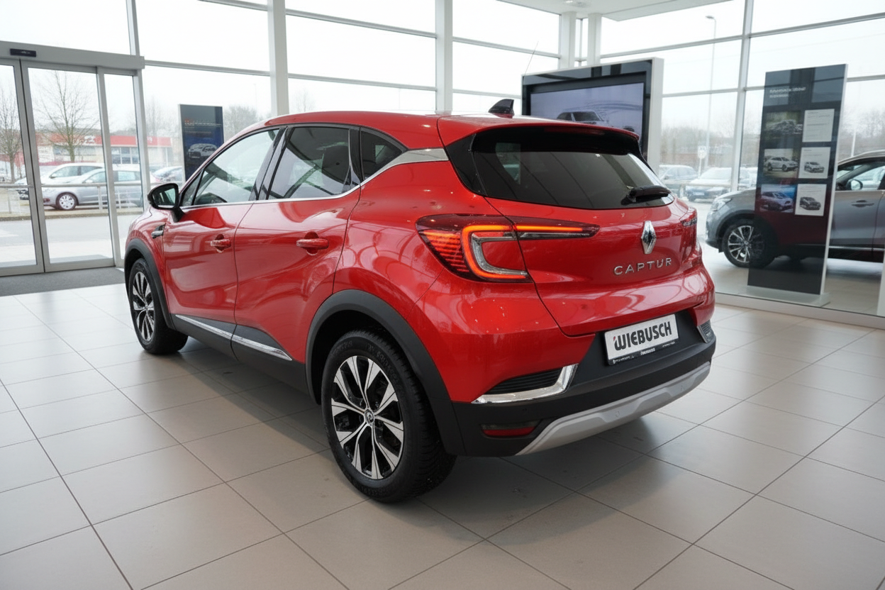 Roter Renault Captur SUV Heckansicht im Autohaus Wiebusch Showroom
