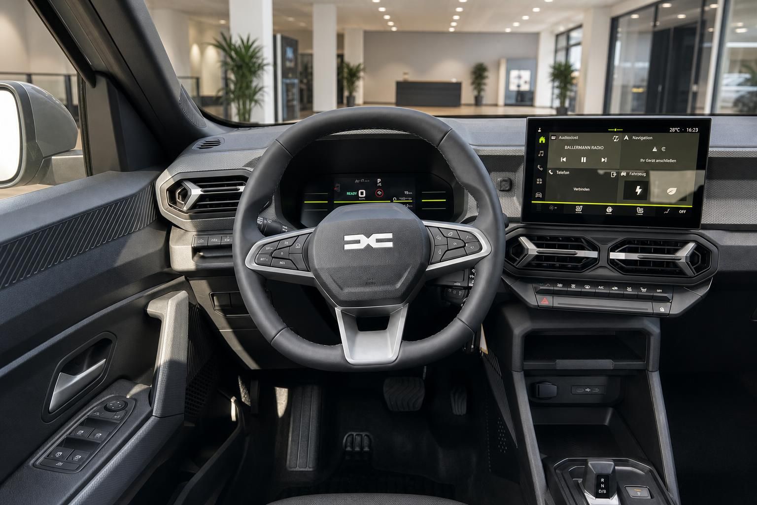 Modernes Fahrzeug-Cockpit mit Touchscreen-Display und digitalem Kombiinstrument