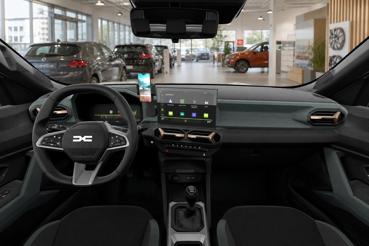 Dacia Bigster Innenraum mit Cockpit, Lenkrad und Infotainment-Display