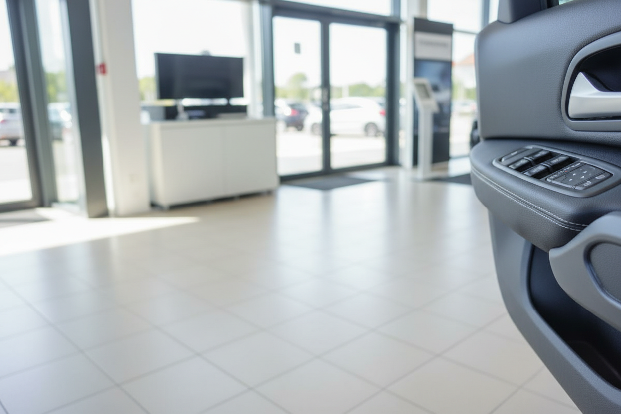 Fahrzeuginnenraum Türverkleidung mit Fensterheberschaltern im Autohaus Showroom