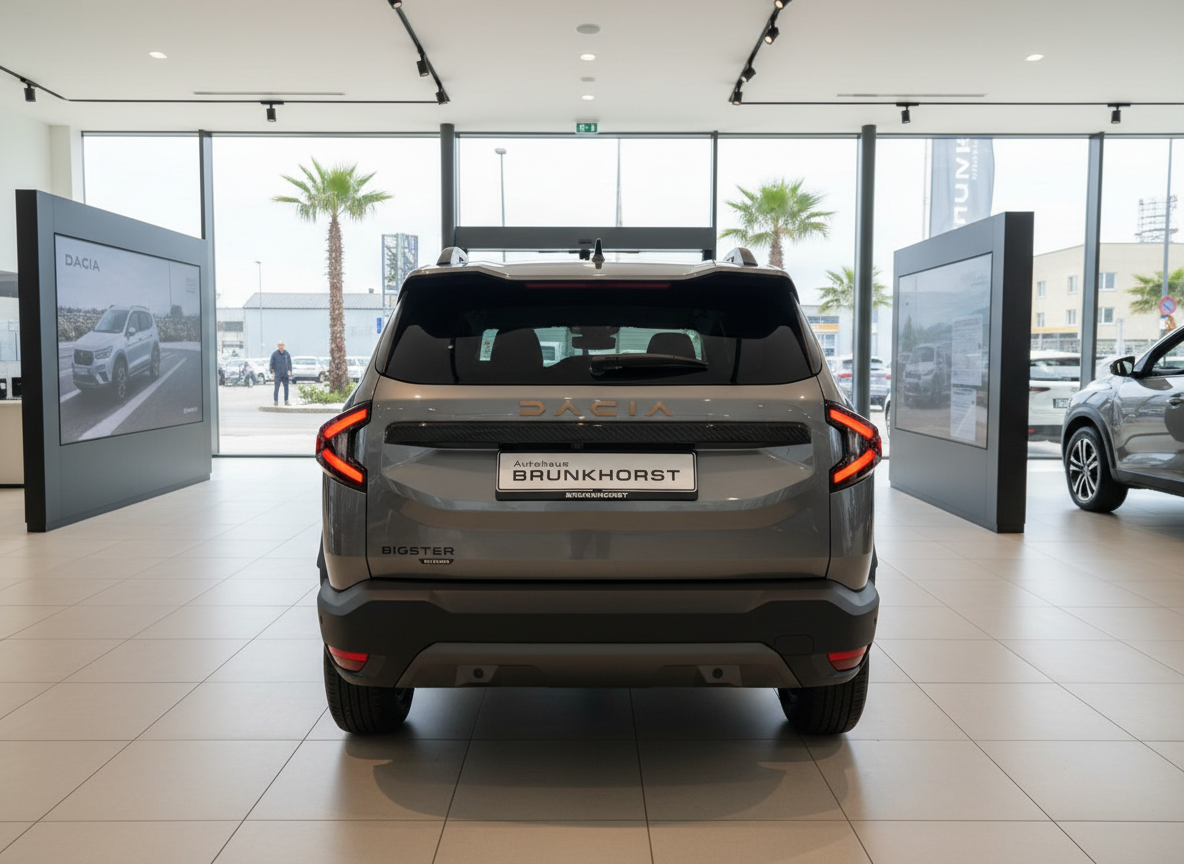 Dacia Bigster Heckansicht in grau im Autohaus Brunkhorst Showroom
