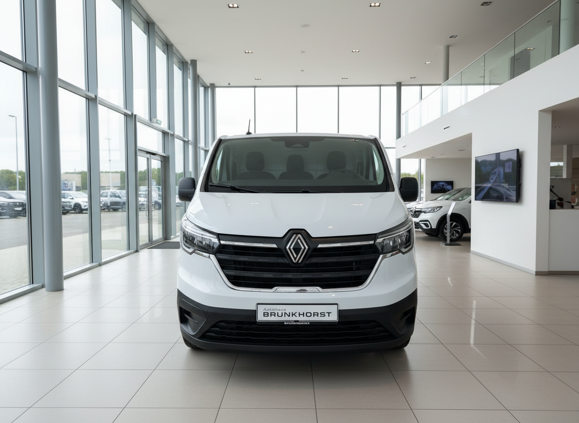 Renault Trafic Kastenwagen weiß Frontansicht im Autohaus Brunkhorst Showroom