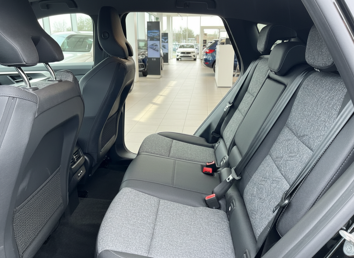 Innenraum Rücksitzbank SUV mit grau-schwarzem Stoff-Leder-Mix in Autohaus