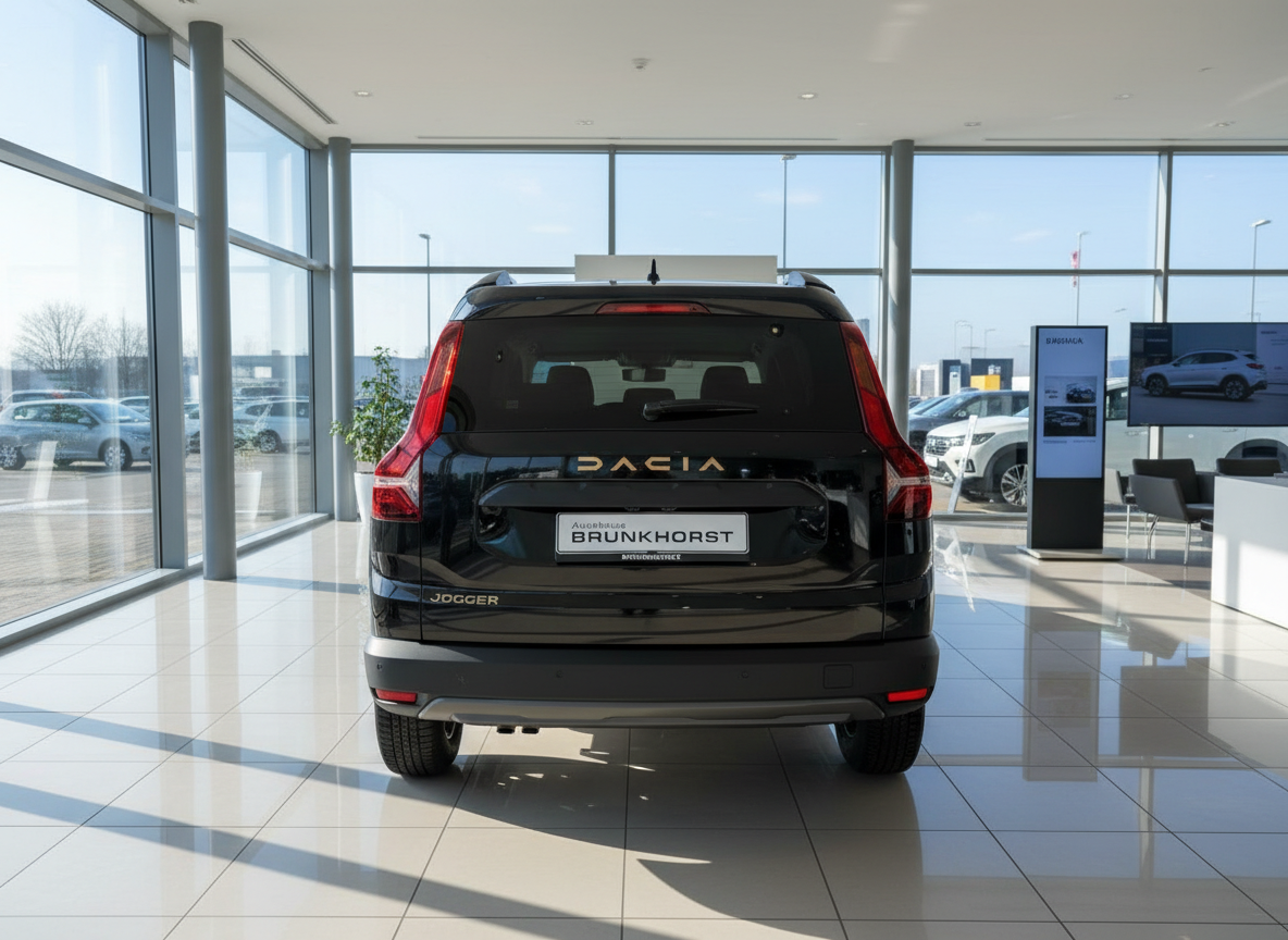 Schwarzer Dacia Jogger Heckansicht im Autohaus Brunkhorst Showroom