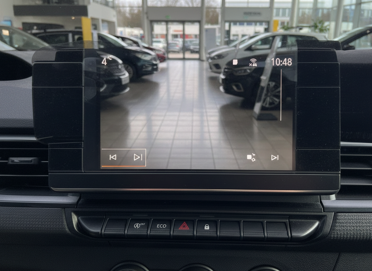 Renault Fahrzeug Innenraum mit Infotainment-Touchscreen im Autohaus