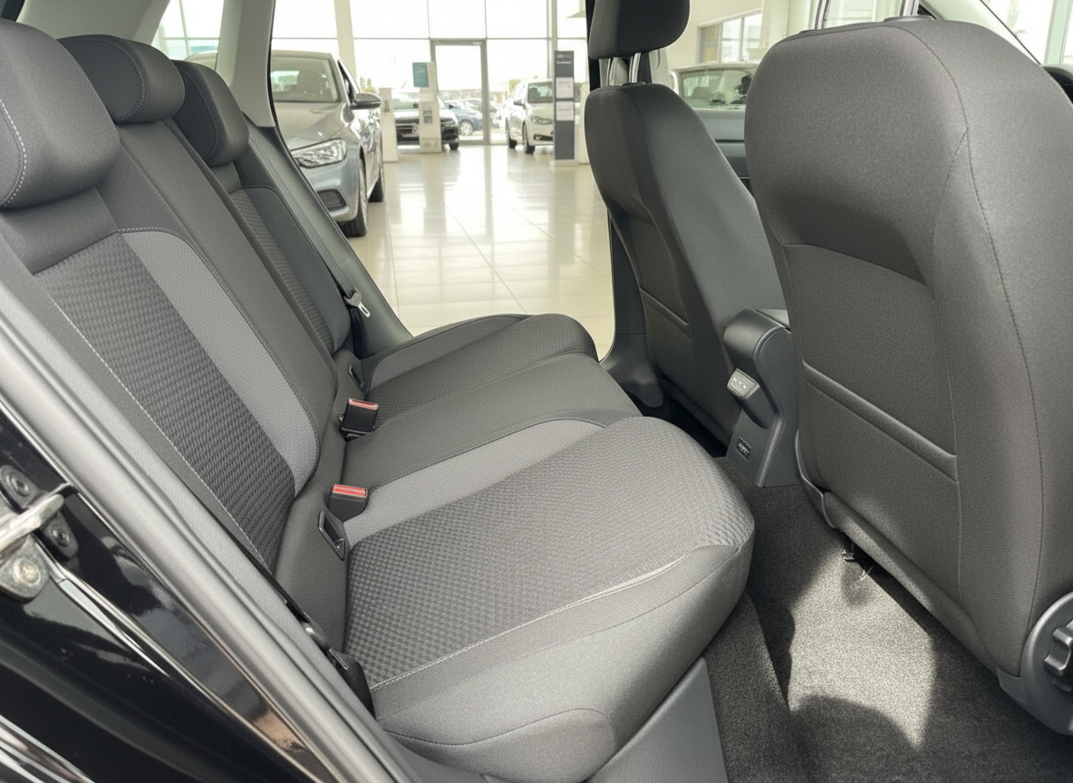 Fahrzeuginnenraum Rücksitzbank mit schwarzem Stoffbezug im Autohaus