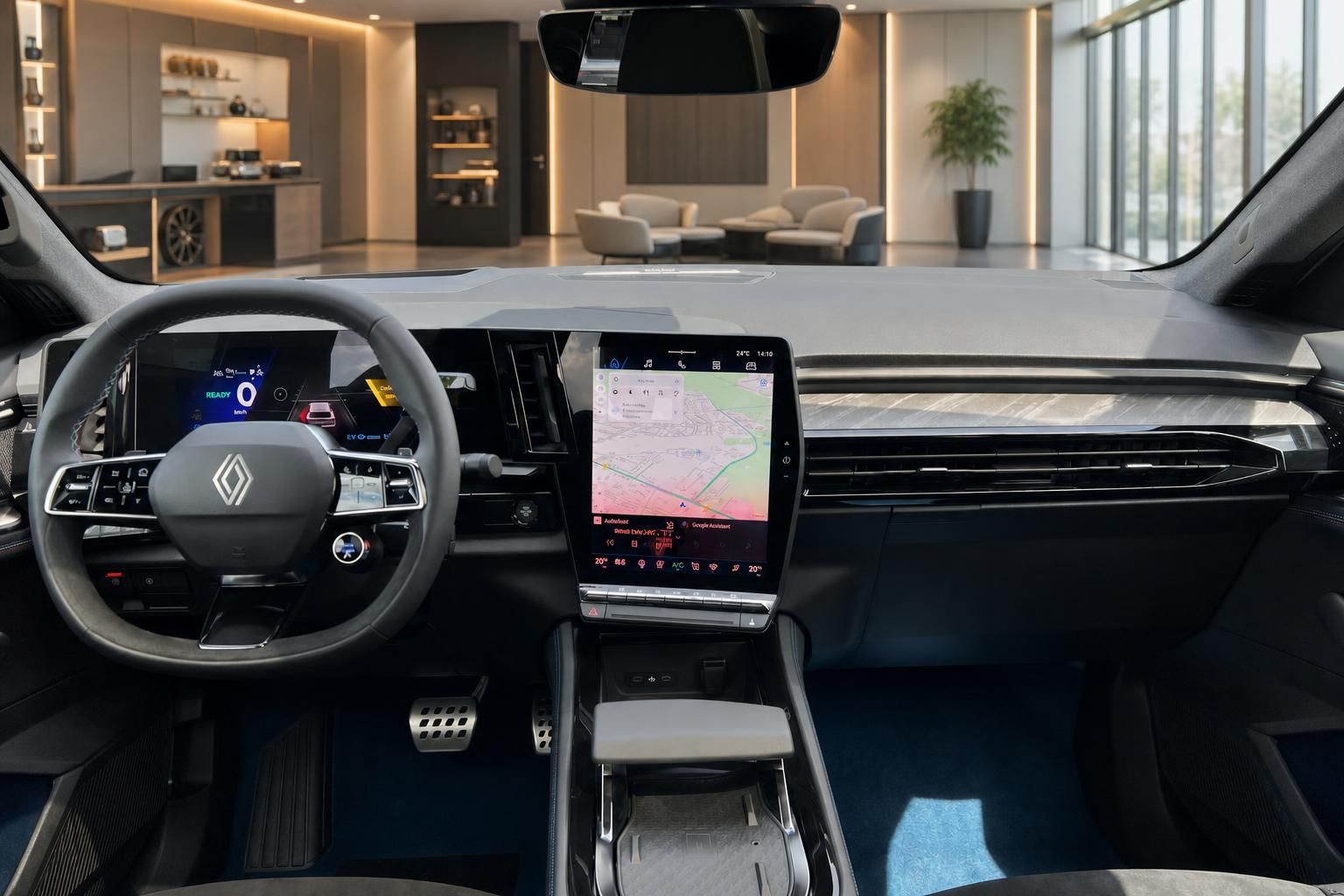 Renault Innenraum Cockpit mit digitalem Tacho und großem Touchscreen-Navigationsdisplay