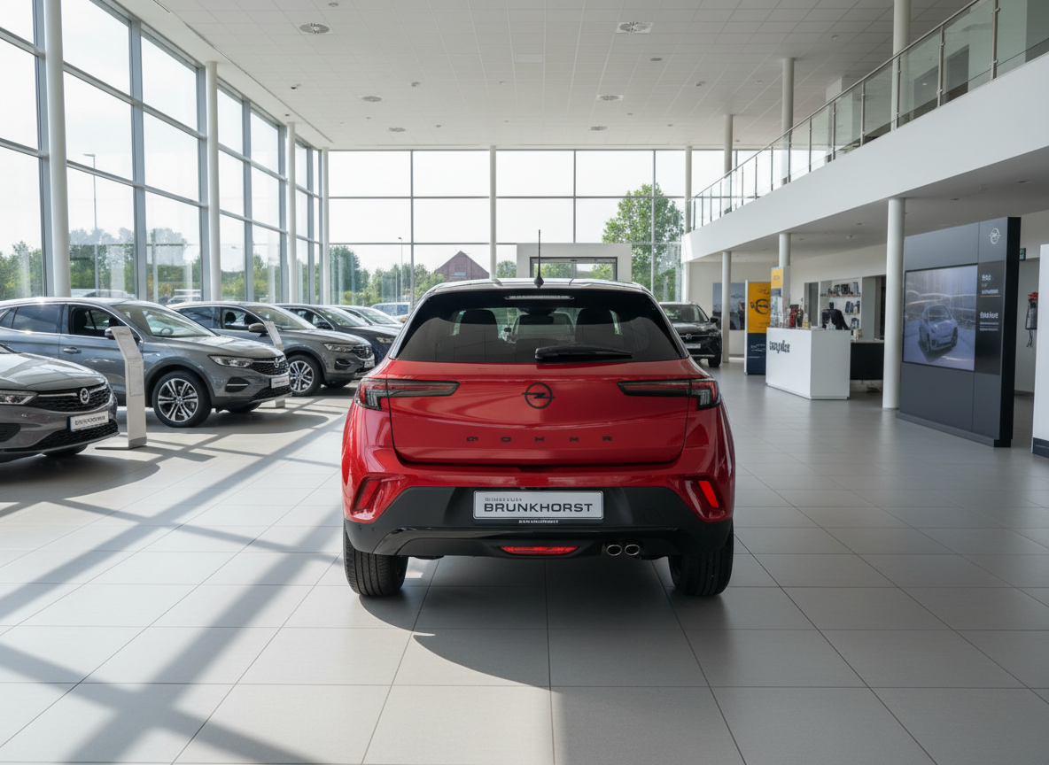 Roter Opel Mokka Heckansicht im Autohaus Brunkhorst Showroom