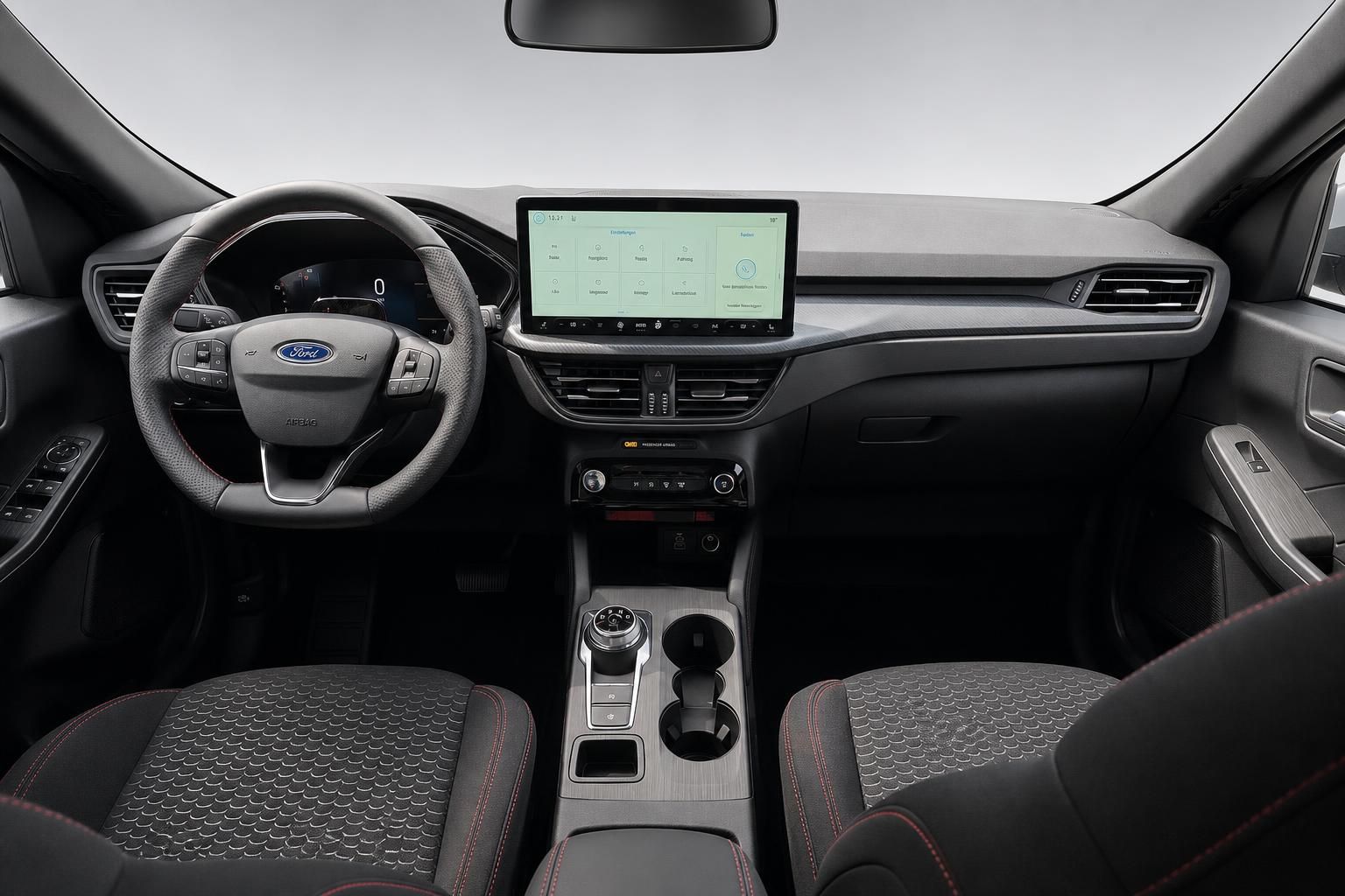 Ford Cockpit Frontansicht mit Lenkrad und Mittelkonsole
