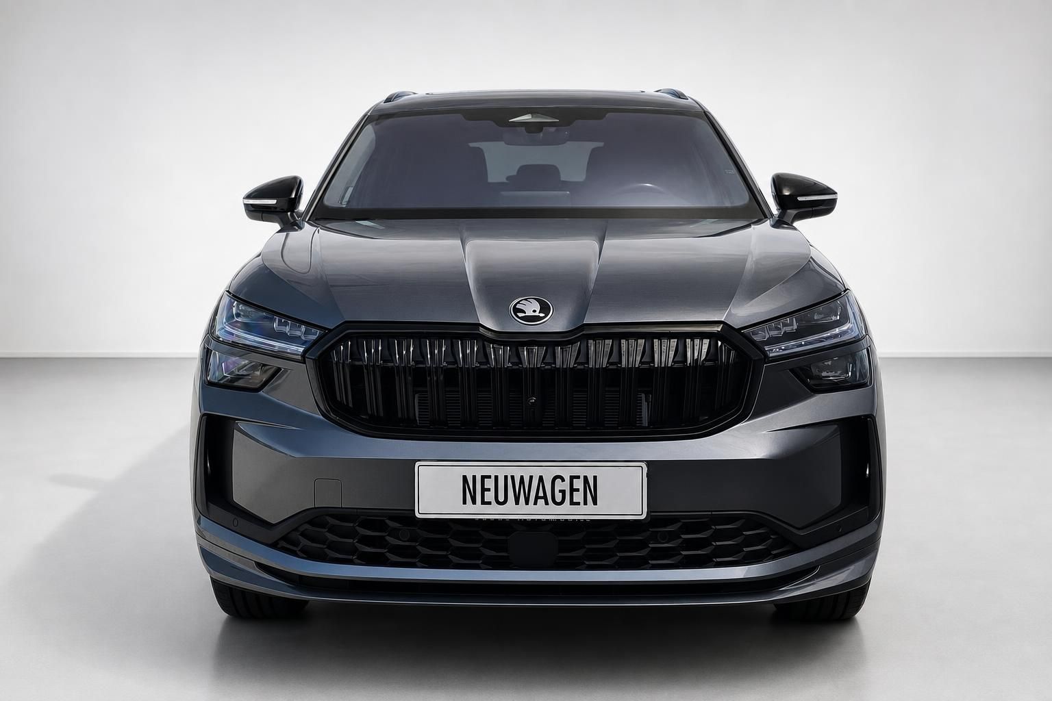 Skoda Kodiaq Frontansicht mit Kühlergrill und LED-Scheinwerfern