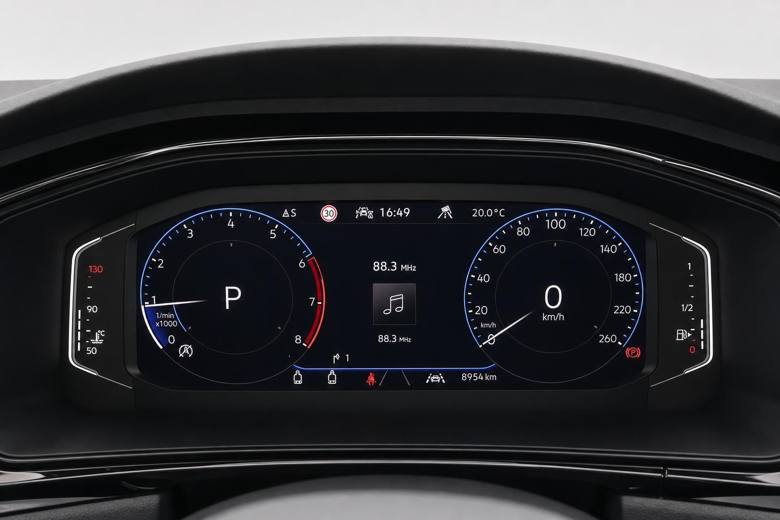 Digitales Kombiinstrument VW T-Roc mit Tacho und Drehzahlmesser