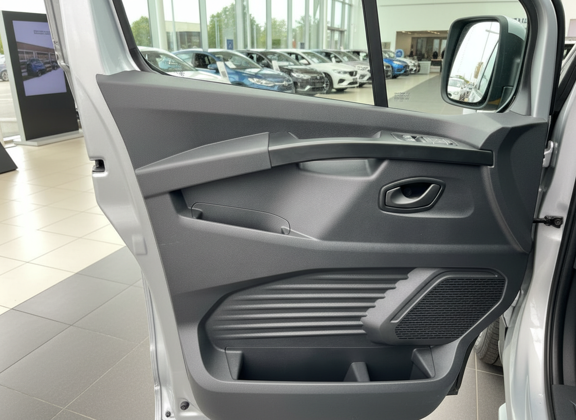 Fahrzeugtür Innenverkleidung grau mit Türgriff und Lautsprecher in Autohaus