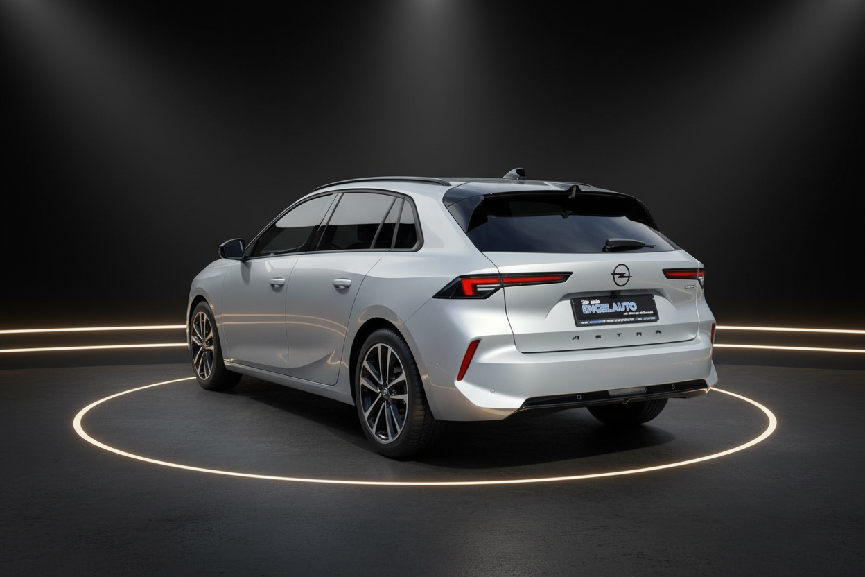Opel Astra Sports Tourer silber Kombi Heckansicht im Showroom