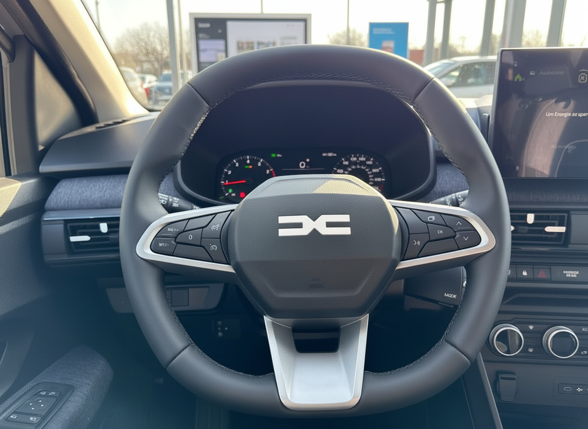 Dacia Innenraum mit Lenkrad und digitalem Cockpit – modernes Fahrzeuginterieur
