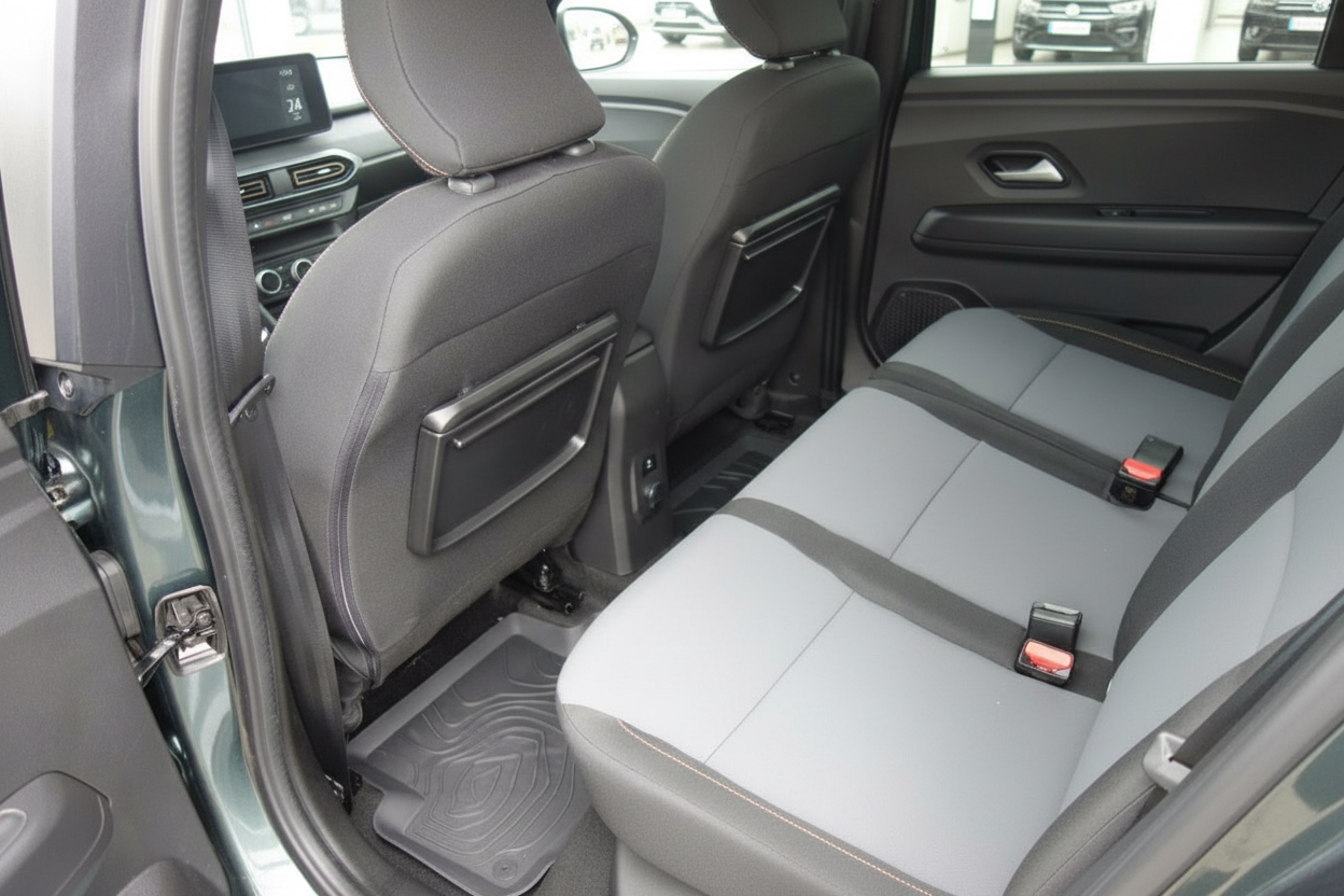 Fahrzeug Innenraum Rücksitzbank grau mit Sicherheitsgurten und Ablagefach