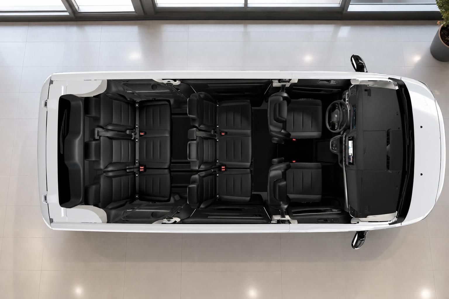 Citroën Spacetourer Innenraum von oben – schwarze Ledersitze mehrreihig