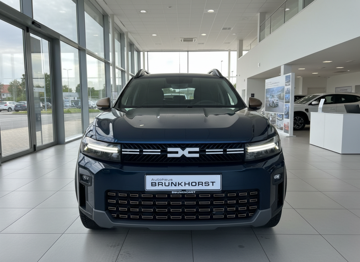 Dacia Duster Frontansicht in Dunkelblau im Autohaus Brunkhorst Showroom