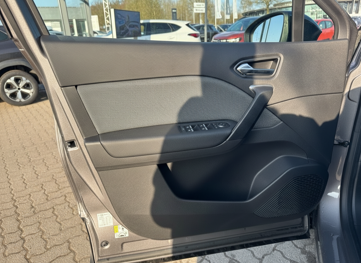 Fahrzeugtür Innenverkleidung mit Fensterheberschalter und Lautsprecher in grauem Interieur