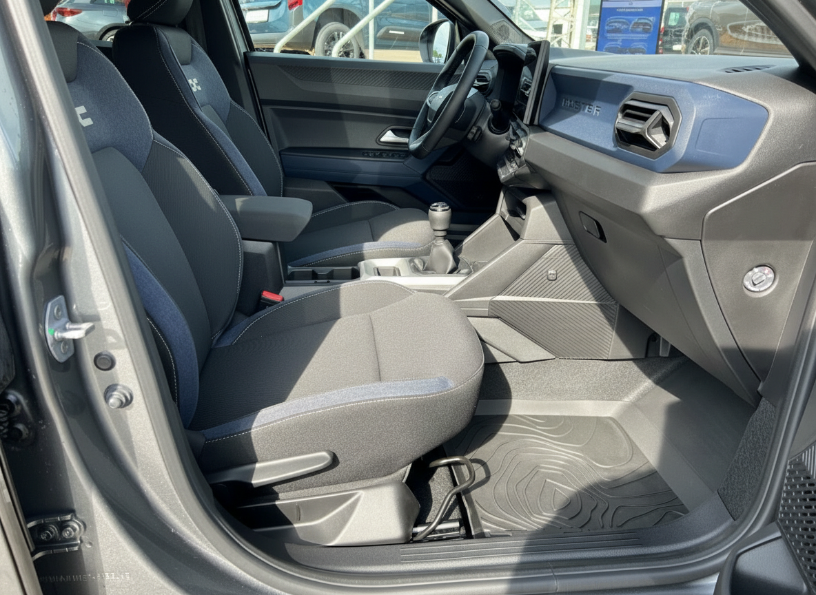 Dacia Duster Innenraum Vordersitze mit Schaltgetriebe und modernem Cockpit