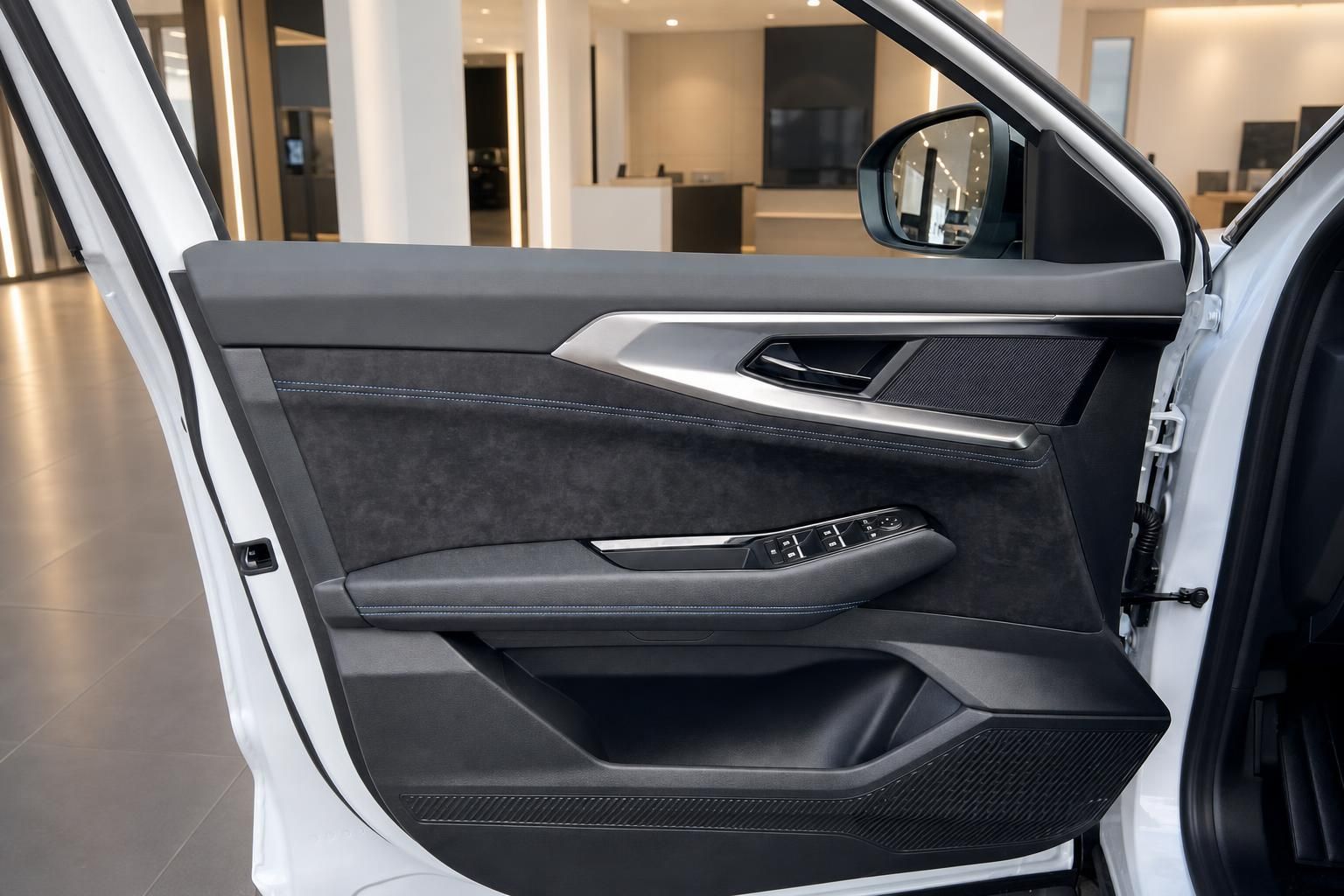 Fahrertür des Renault mit Türverkleidung und Fensterbedienung im Detail