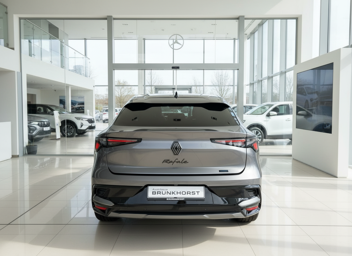 Renault Rafale E-Tech Hybrid in Grau – Heckansicht im Autohaus Brunkhorst