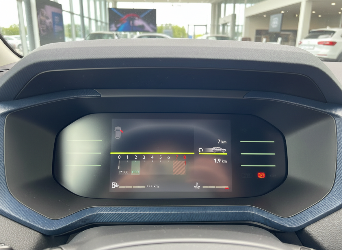 Digitales Kombiinstrument Innenraum Fahrzeug mit Drehzahlmesser und Navigationsdaten