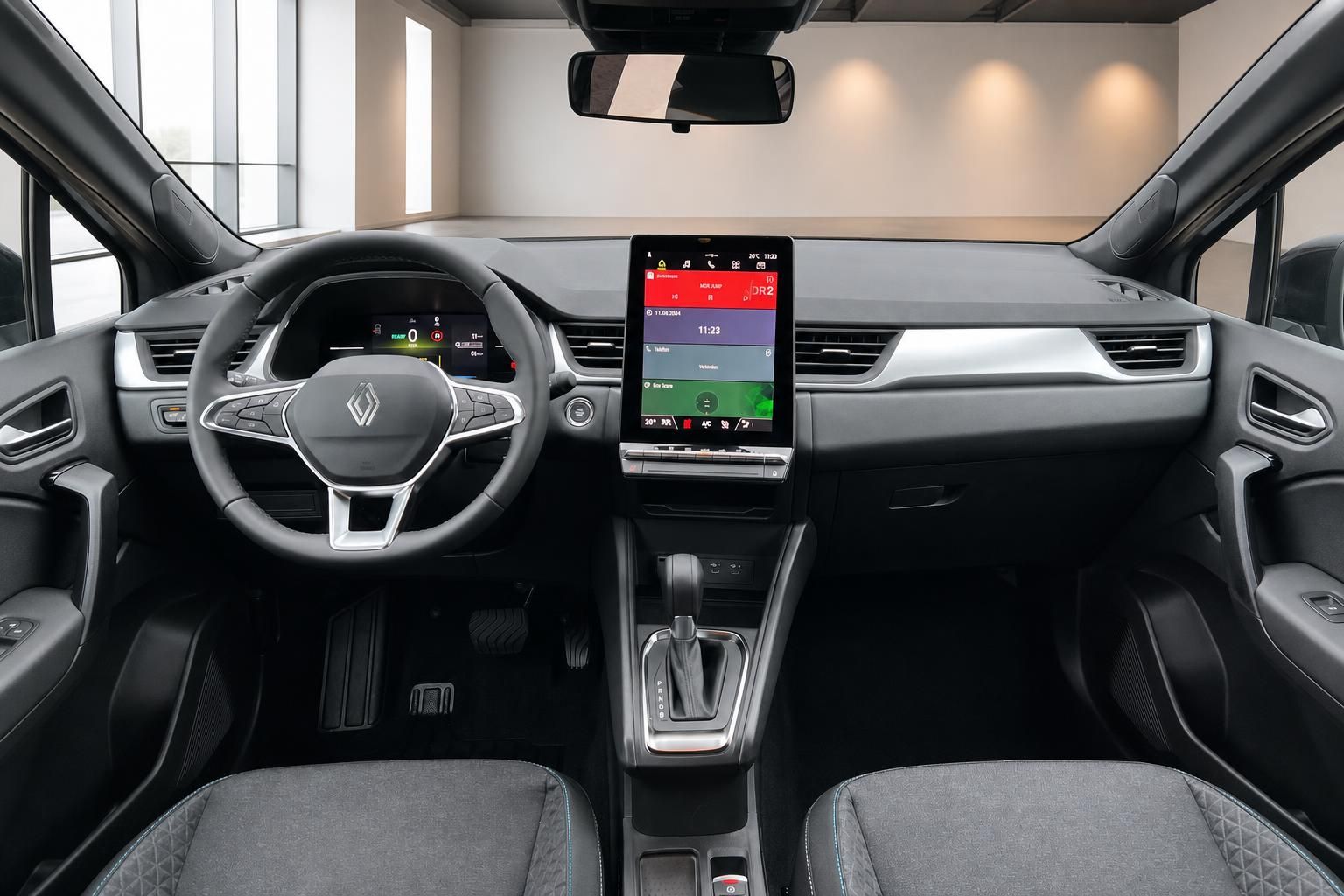 Renault Innenraum mit modernem Dashboard, Touchscreen-Display und digitalem Kombiinstrument