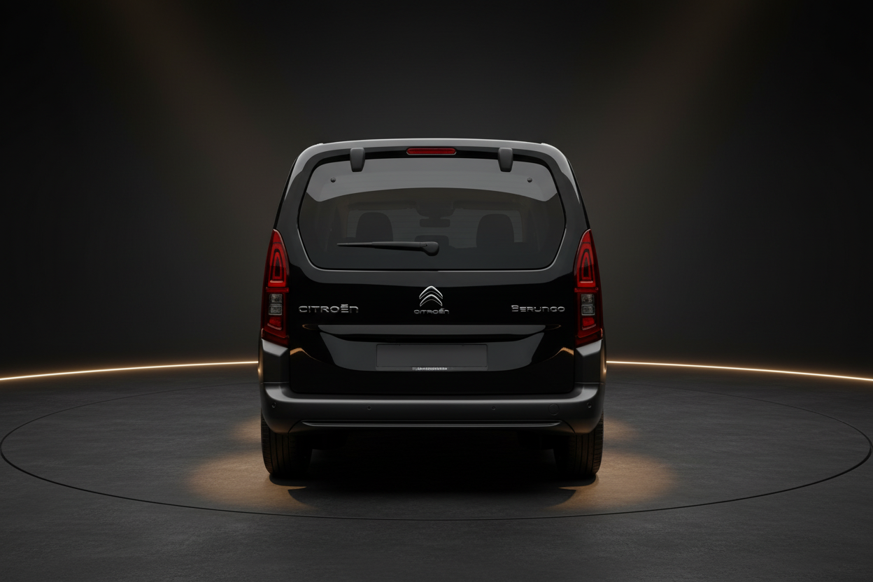 Citroën Berlingo in Schwarz – Heckansicht im Studio