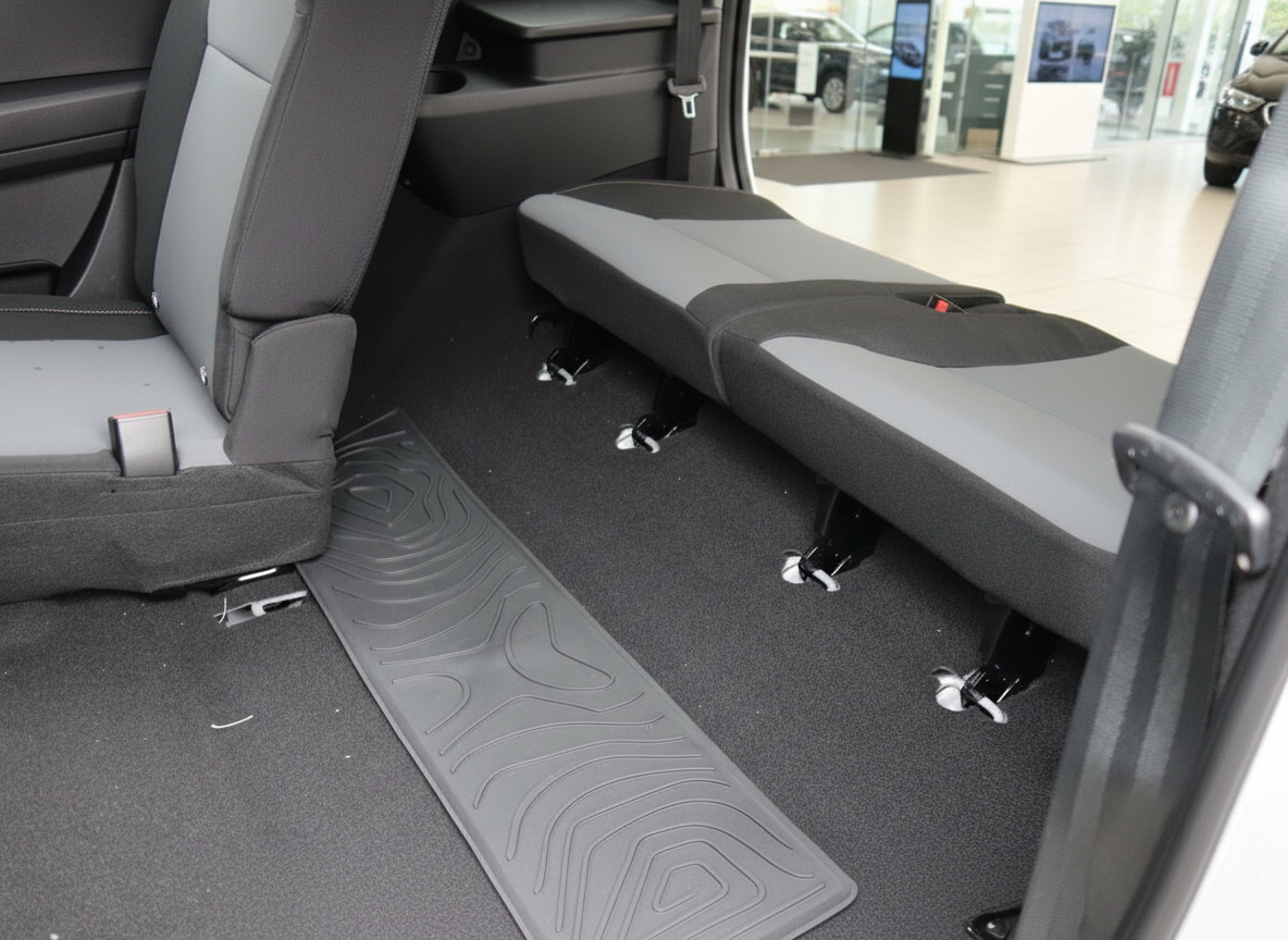 Fahrzeug-Innenraum Kofferraum mit umgeklappten Rücksitzen und Bodenmatte in Autohaus