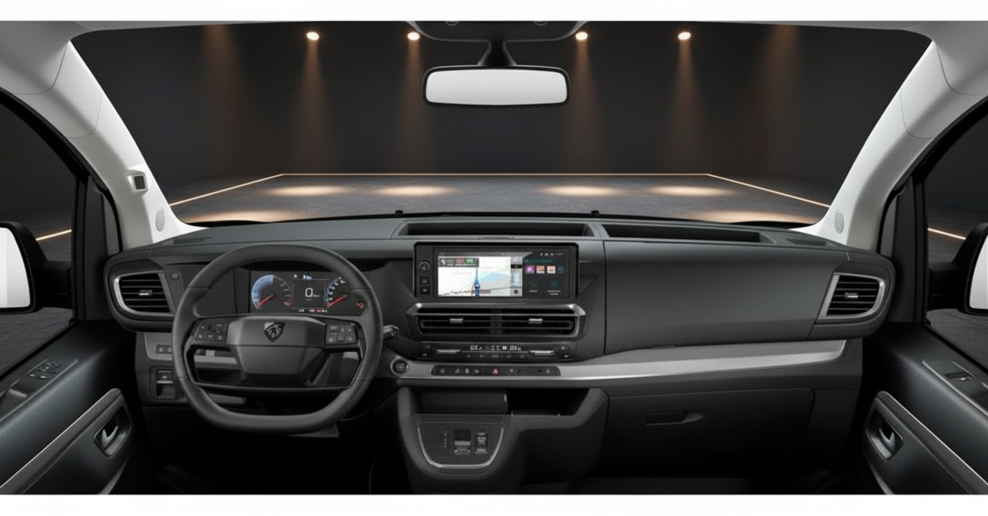 Peugeot Transporter Innenraum mit digitalem Cockpit und Navigationssystem