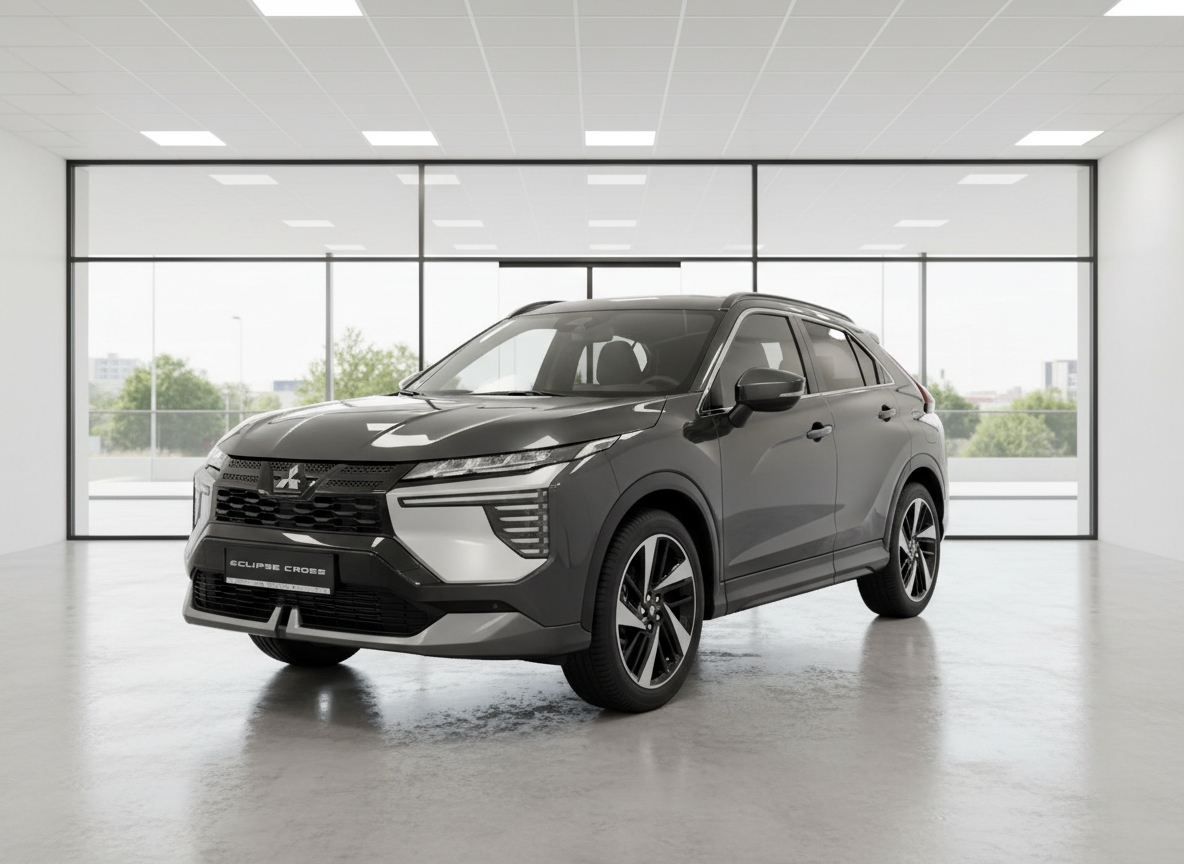 Mitsubishi Eclipse Cross SUV in Grau in modernem Showroom – Frontansicht