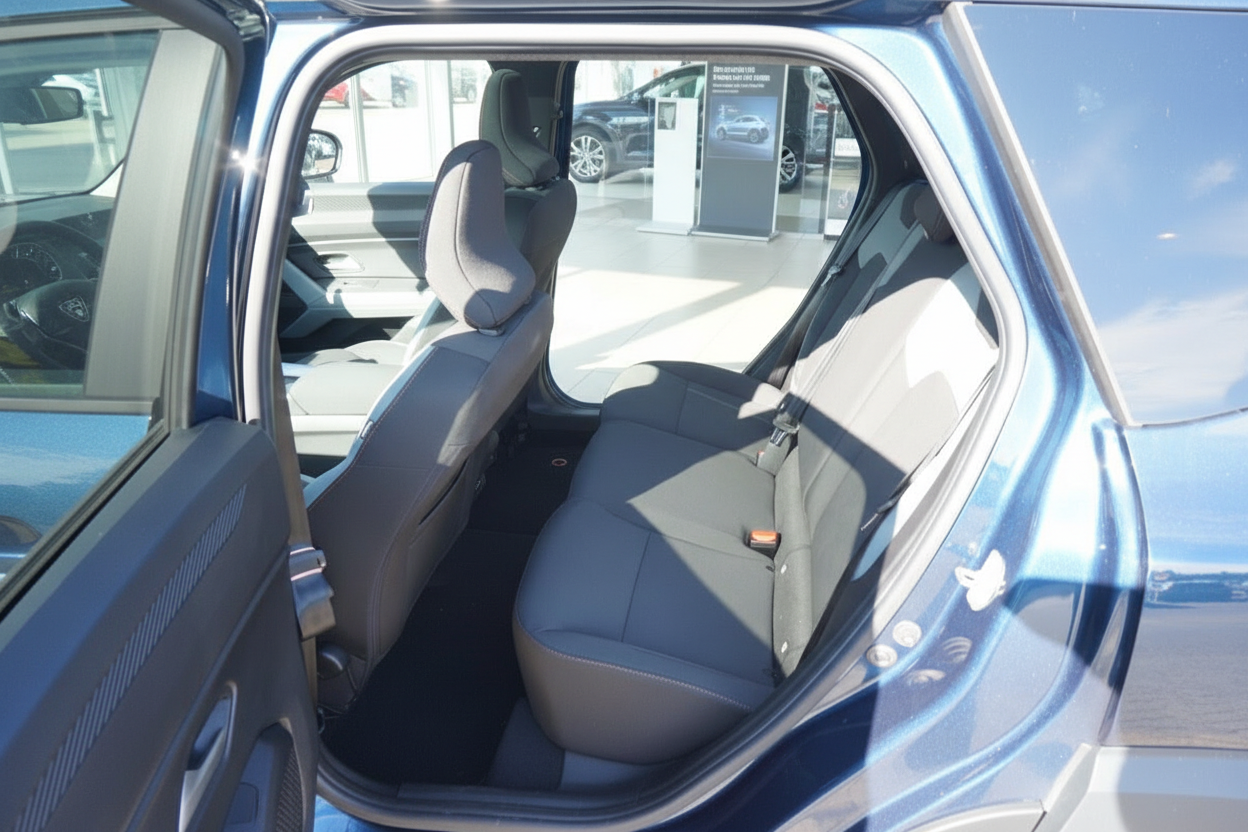 Blauer PKW Innenraum Rücksitzbank grau gepolstert Händler Showroom