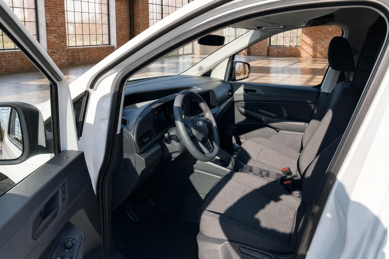 Ford Transit Custom Fahrerhaus Innenraum mit Lenkrad, Fahrersitz und Cockpit